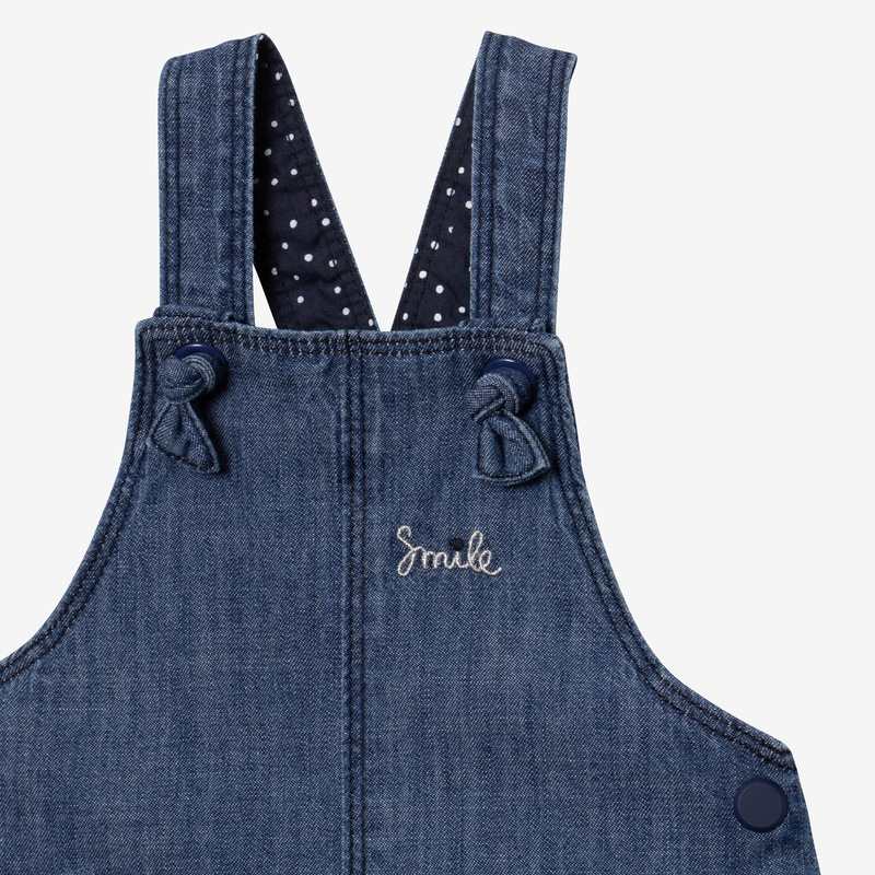 Robe-salopette bébé fille jean brodé bleue Catimini