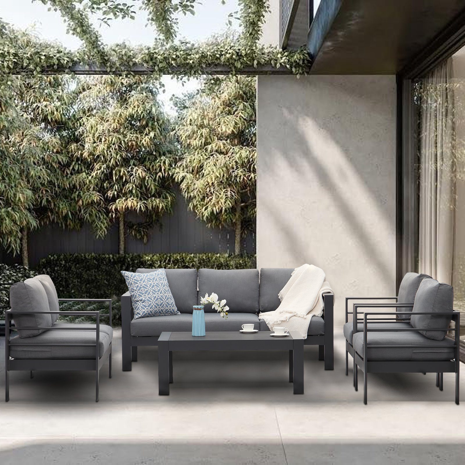 MeXo von GLP HOME Gartenlounge-Set Aluminium Sitzgruppe wetterfest Lounge Set für 5-7 Personen, (Gartenmöbel, Gartengarnitur mit Kissen), Essgruppe für Terrasse Balkon Garten Indoor Outdoor