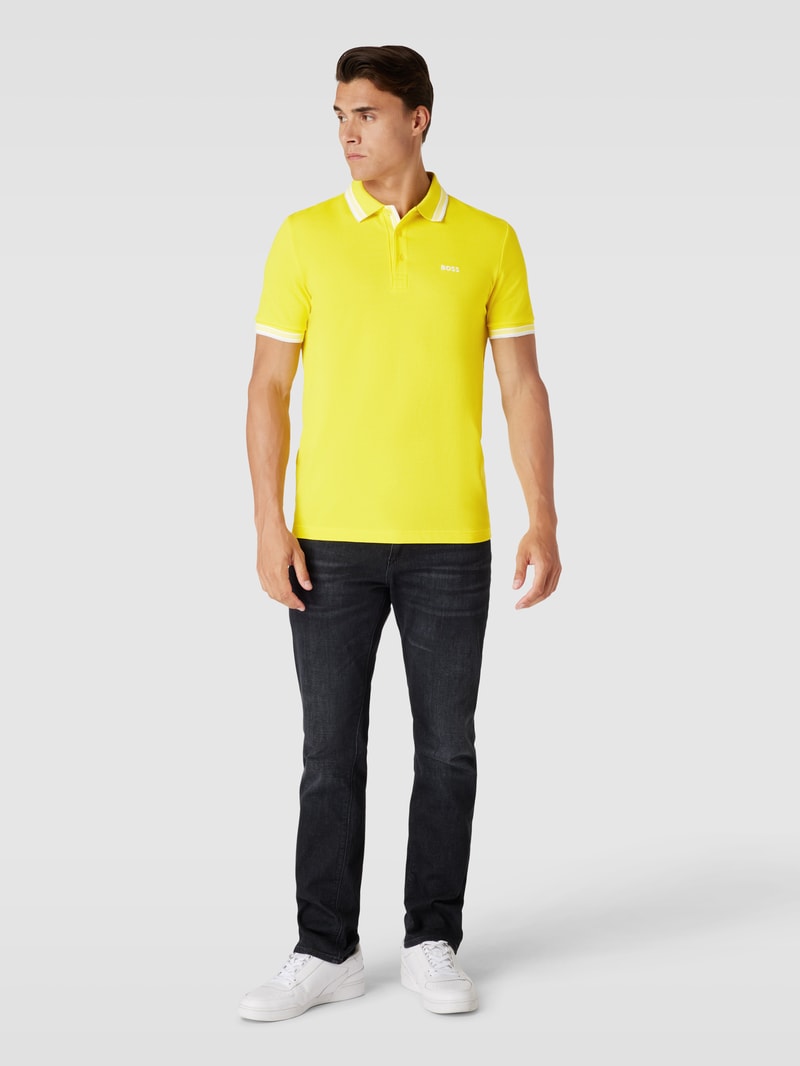 Poloshirt mit Label-Stitching Modell 'PADDY' in gelb