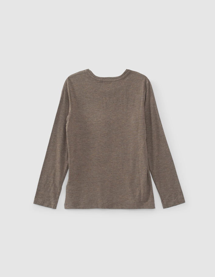 T-shirt kaki tête de léopard sequins fille