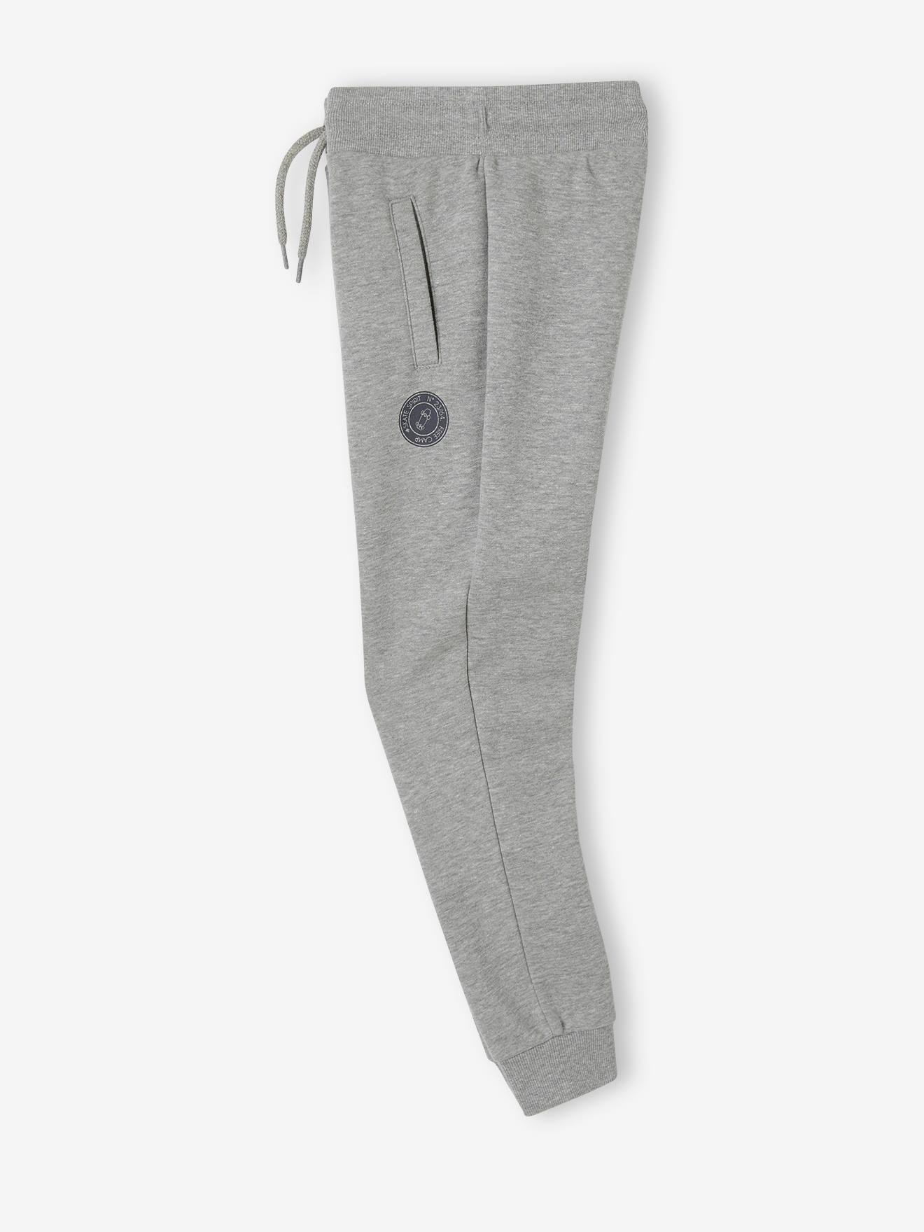 Pantalon jogging Basics garçon en molleton gris moyen chiné