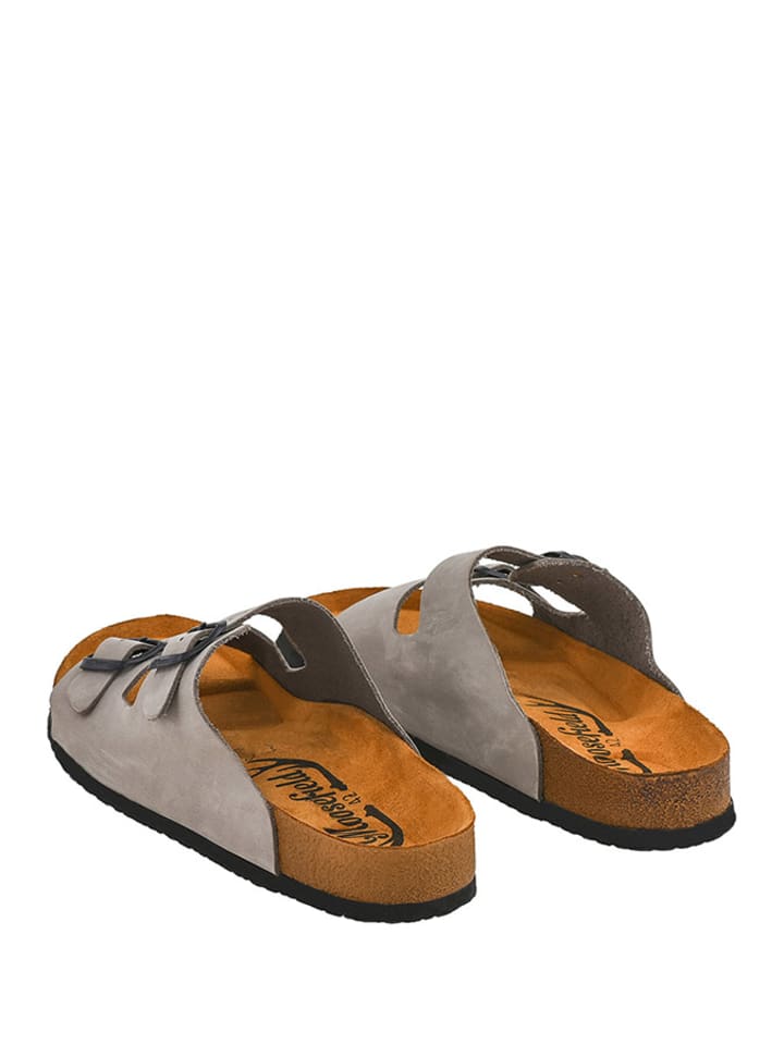 Moosefield Leder-Pantoletten in Grau günstig kaufen