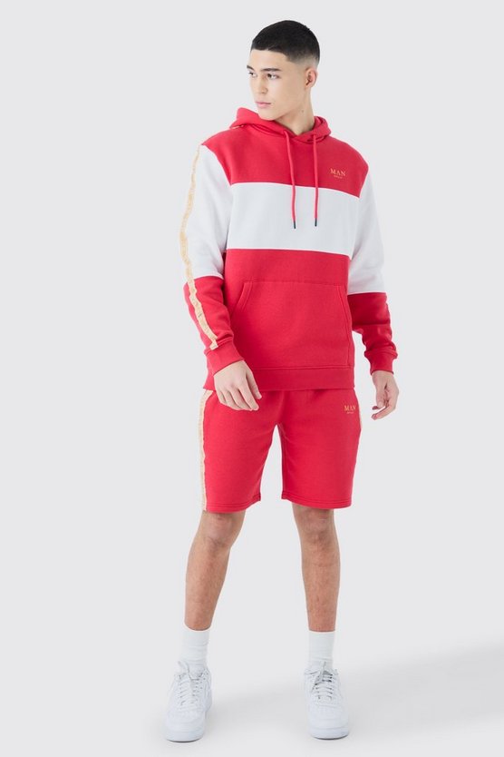 Kurzer Colorblock Trainingsanzug mit Man-Streifen