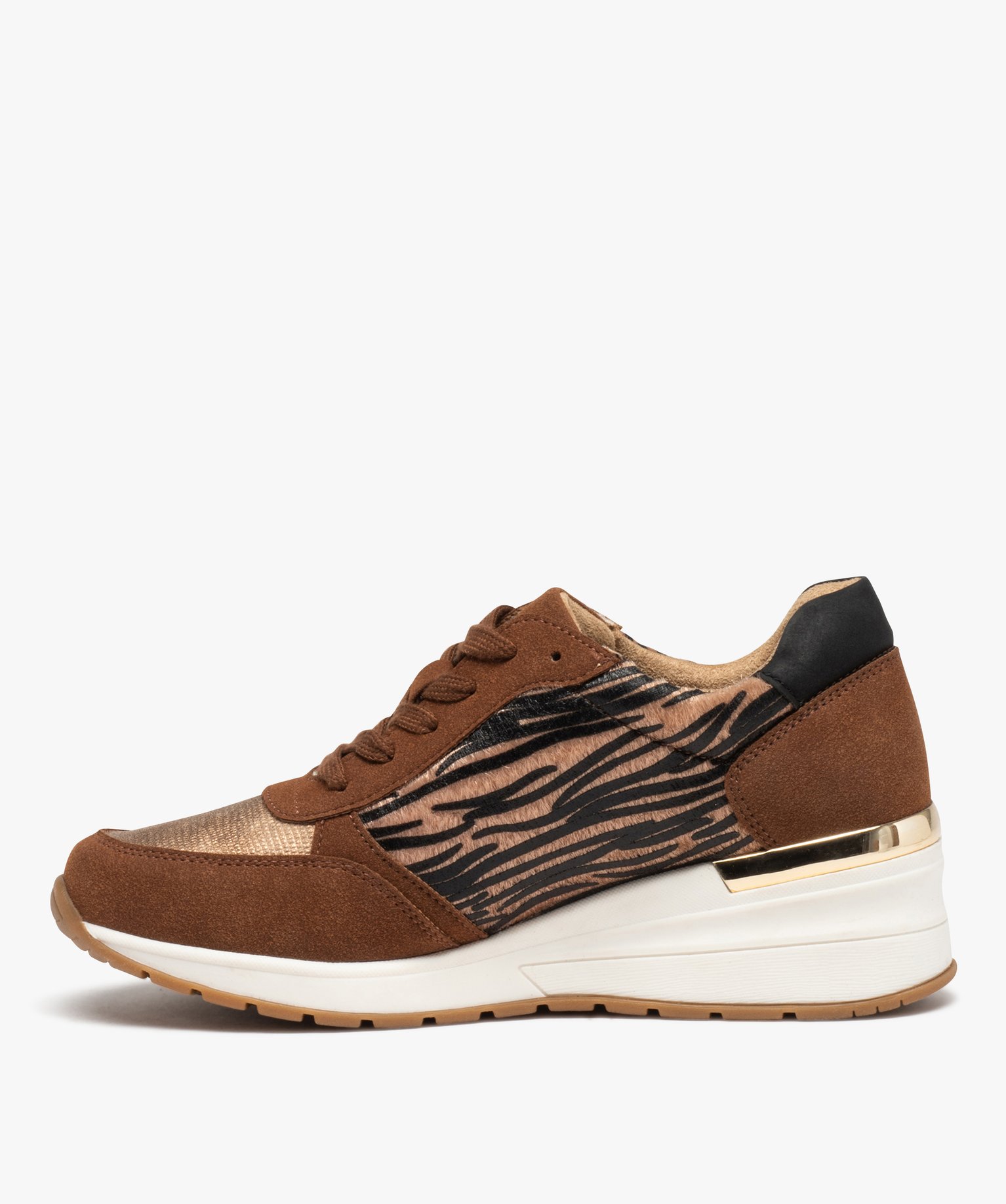 Baskets femme casual zébrées à semelle compensée marron | GEMO