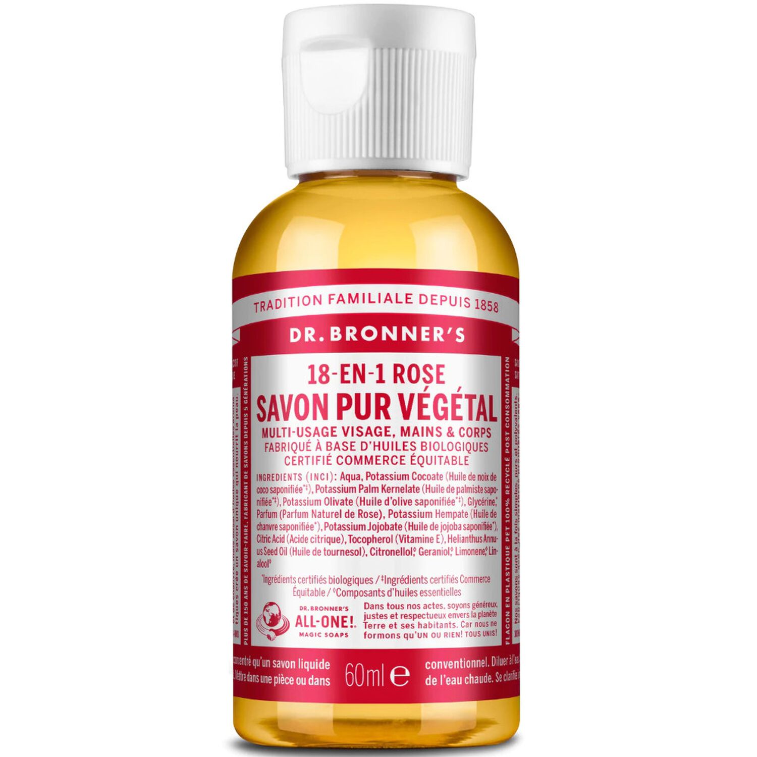 Dr Bronners Savon liquide à la rose Un savon de Castille liquide naturel 18-en-1