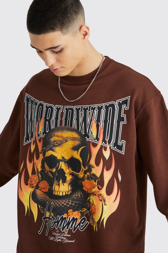 Oversize Sweatshirt mit Totenkopf-Print