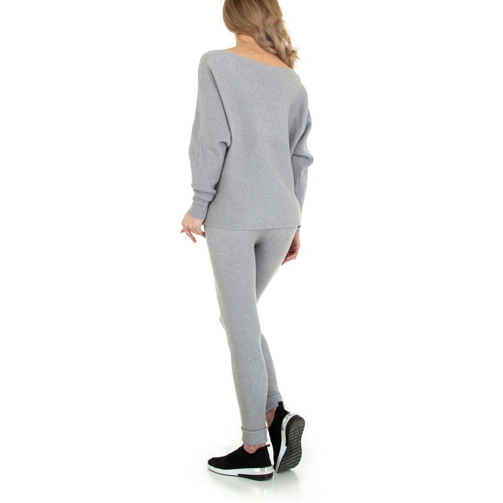 Ital-Design Freizeitanzug Damen Freizeit, Stretch Zweiteiler in Grau