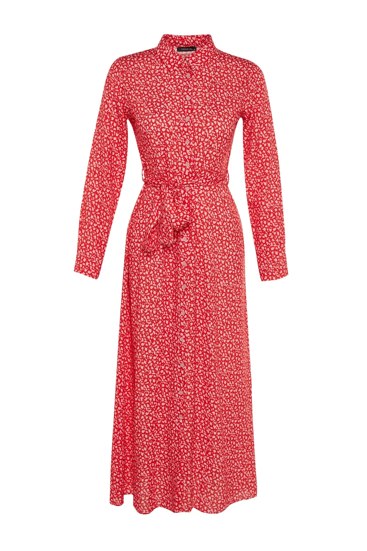 Trendyol Modest  Rosa Hemdblusenkleid aus 100 % gewebter Viskose mit Tiermuster und Gürtel TCTSS21EL3445