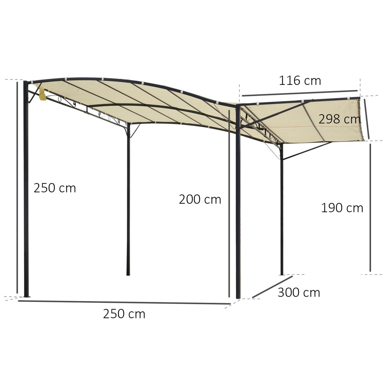 Outsunny Pavillon Gartenpavillon Markise mit klappbarem Seitendach 300 x 250 cm