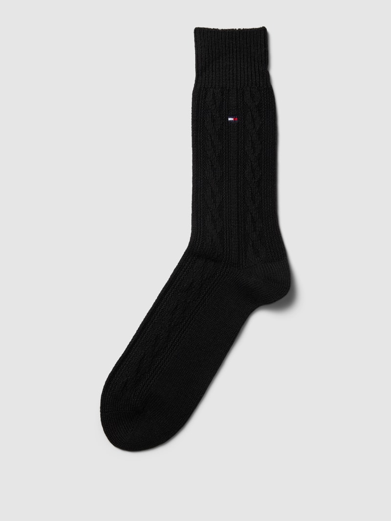 Socken mit Zopfmuster Modell 'CABLE' in schwarz