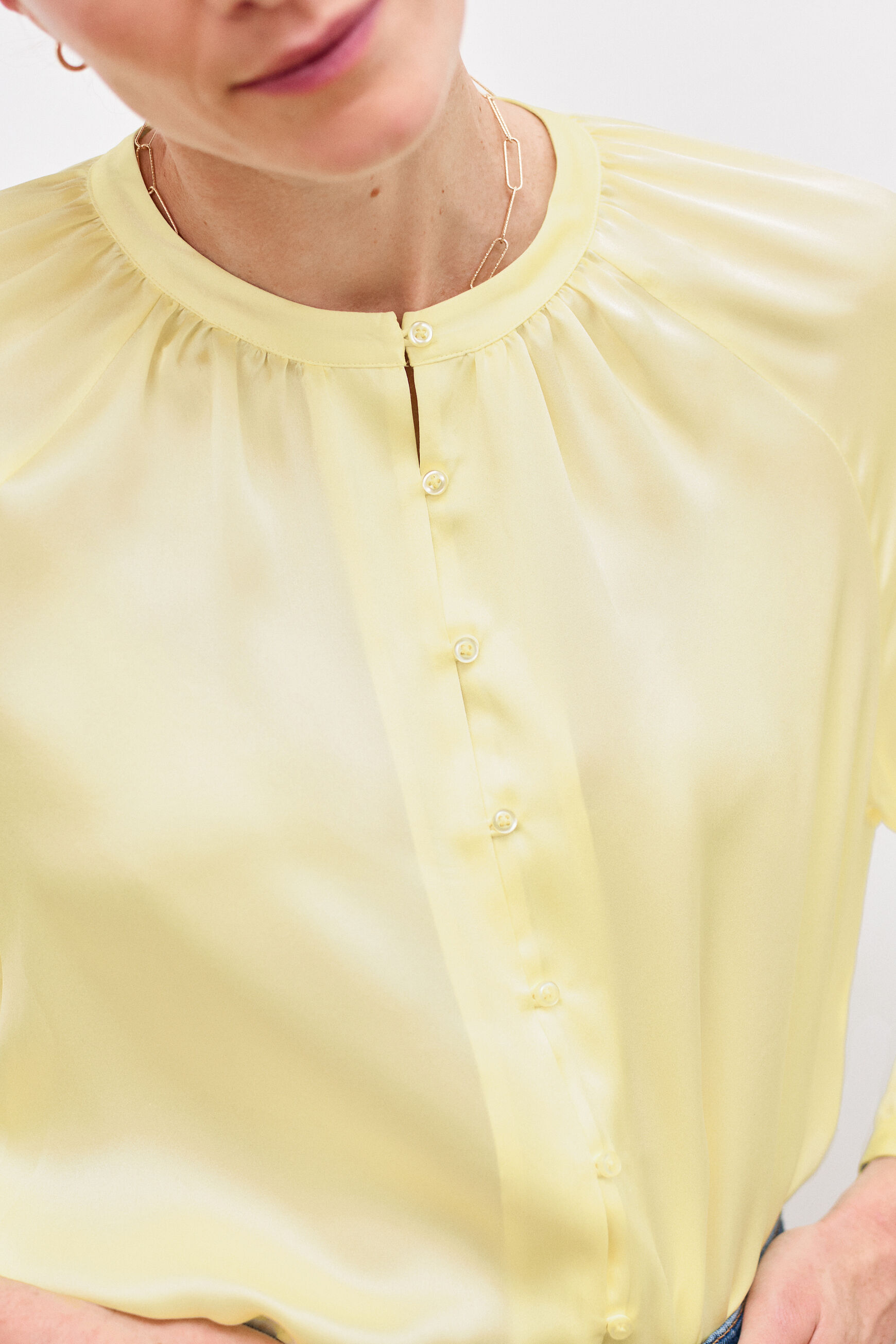 chemise bilk 100% soie jaune citron femme