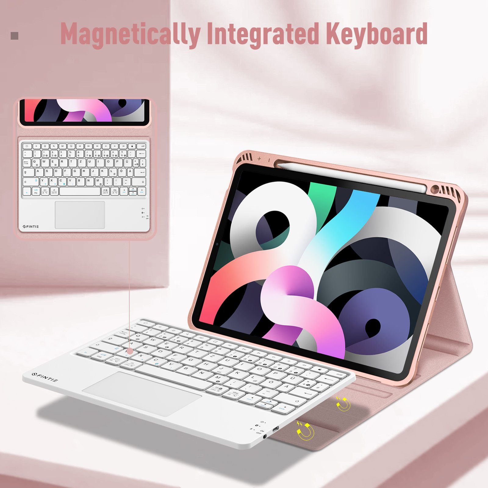 Fintie Tablet-Hülle Tastatur Hülle für iPad Air 5. Generation 2022 / iPad Air 4. Generation 2020, iPad Air 10.9 Hülle mit Tastatur, Deutscher Tastatur mit Touchpad Magnetisch Abnehmbarer Keyboard
