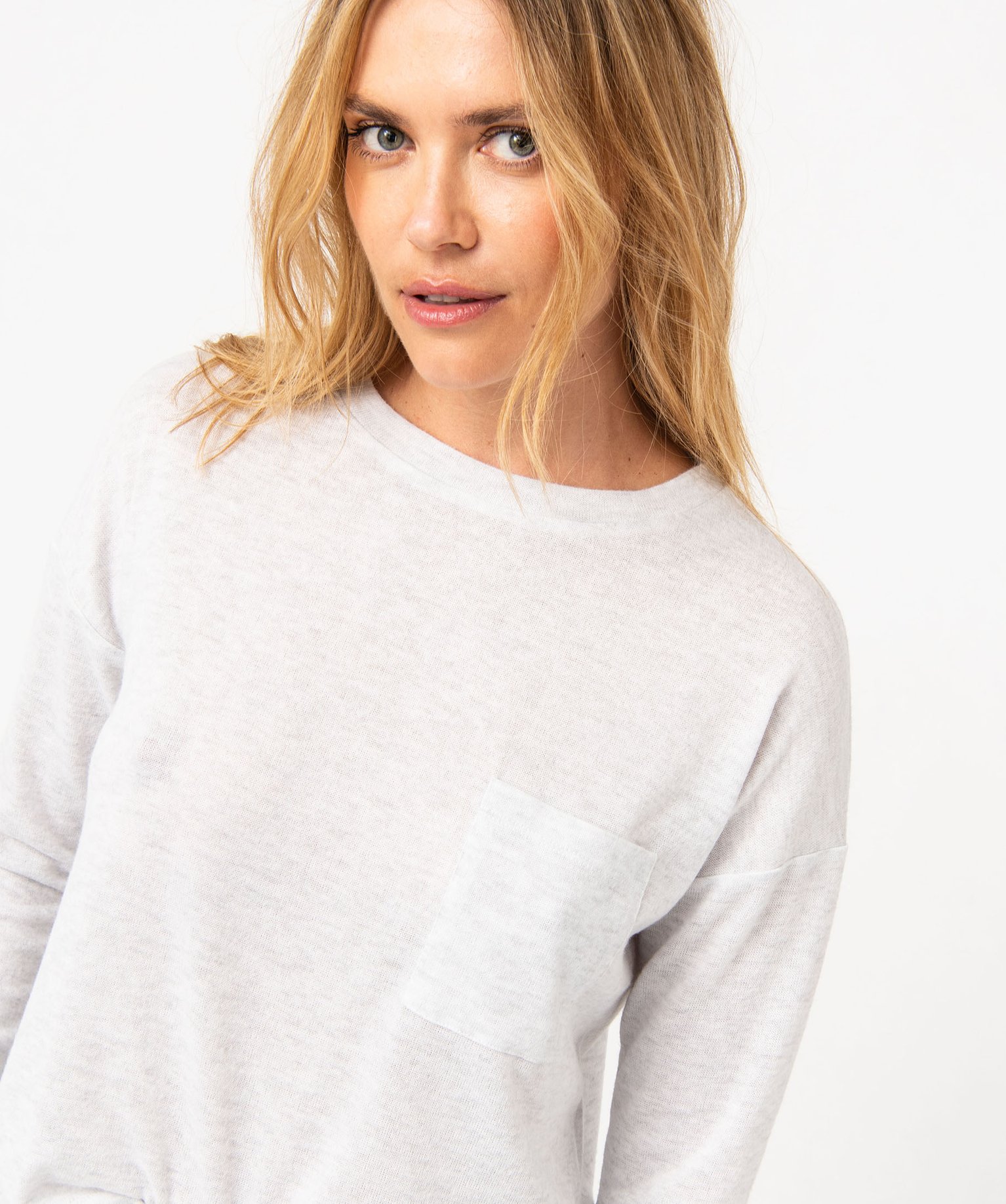 Haut de pyjama à manches longues en maille fine femme gris | GEMO