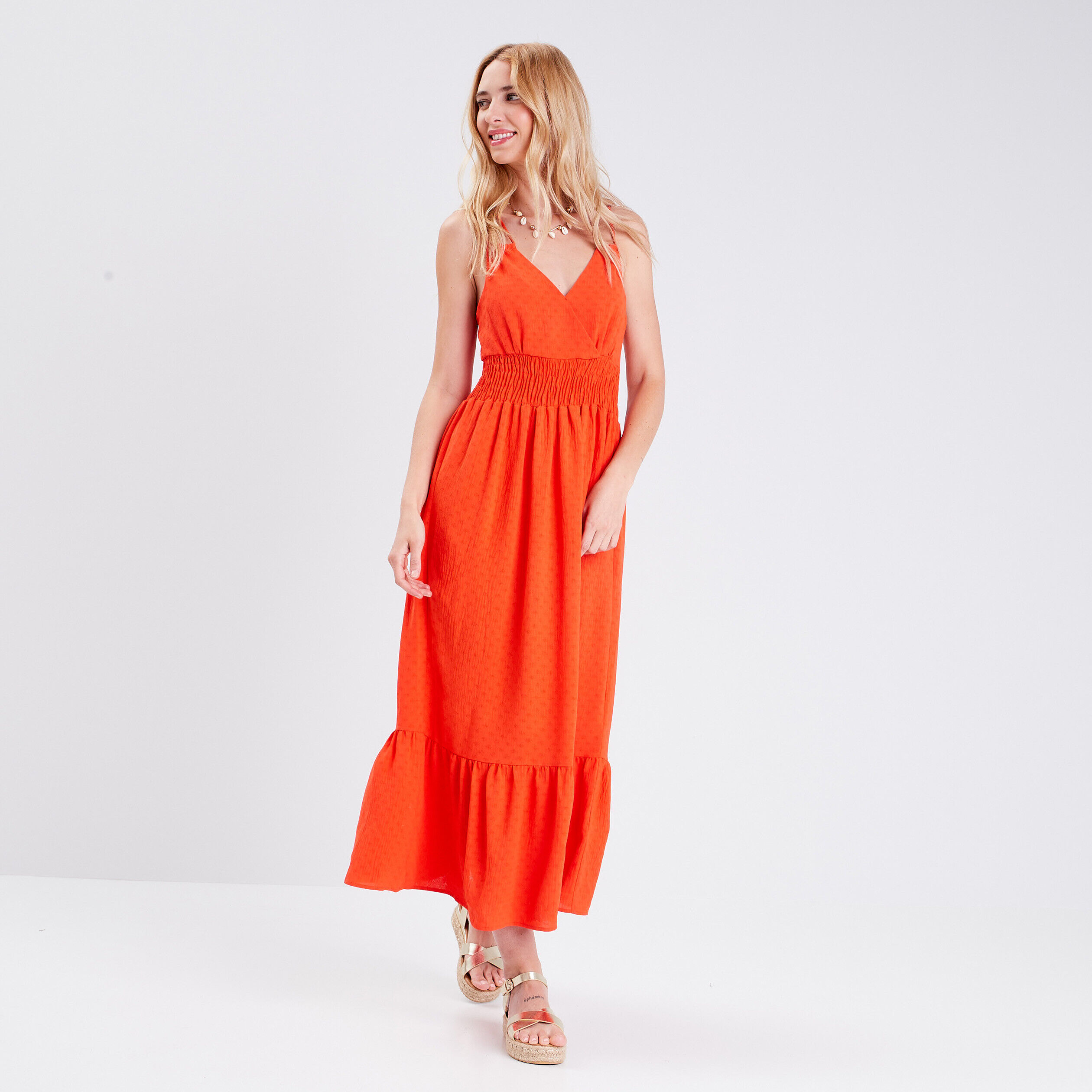 Robe longue évasée rouge femme | Cache Cache