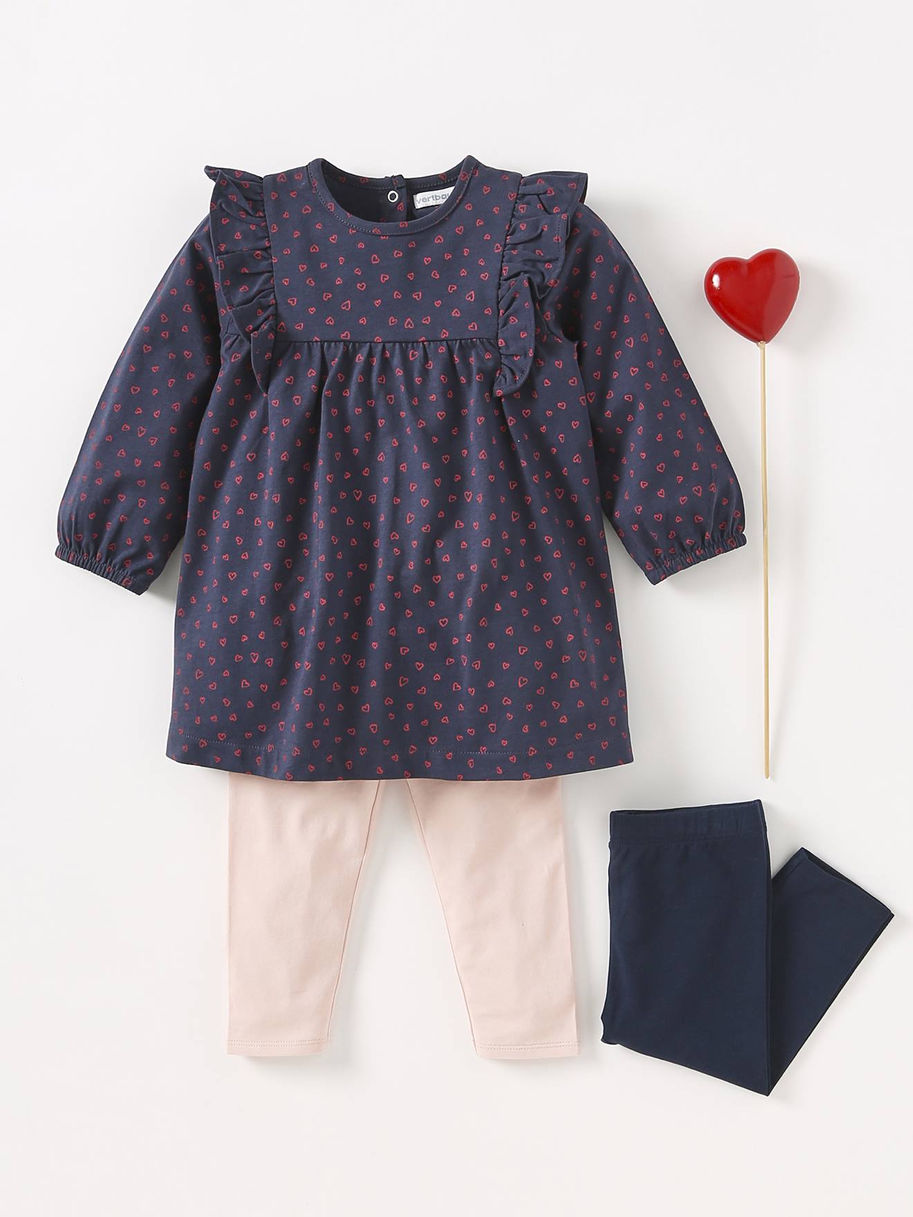 Vertbaudet Mädchen Baby Volantkleid BASIC - marine bedruckt