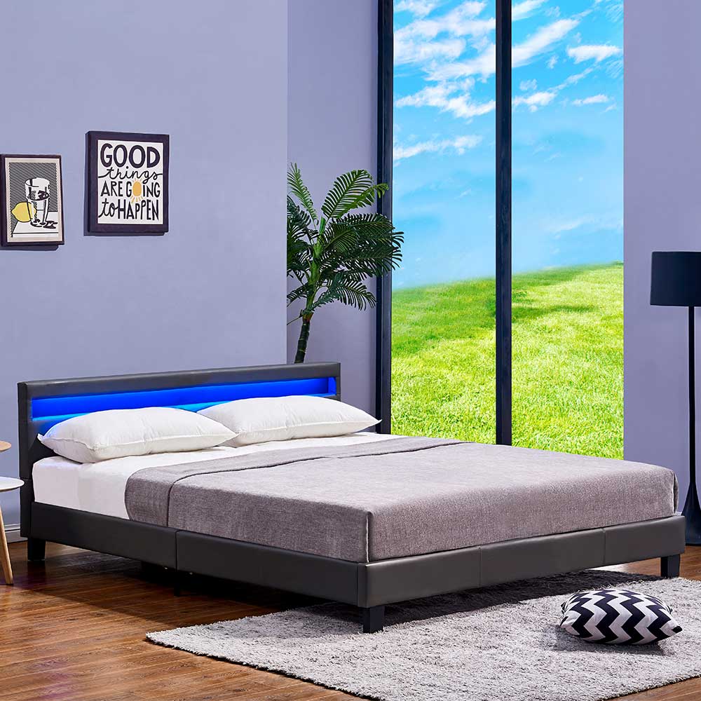 Home Deluxe LED Bett ASTRO - 180 x 200 cm Dunkelgrau