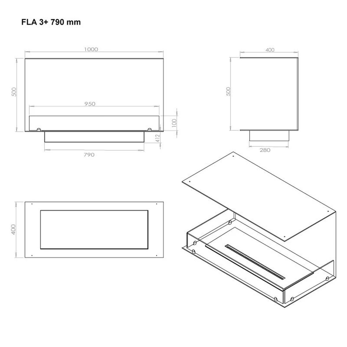 Foco Foco Three 1000, Bioethanol-Einbaukamin, 4,4 kW, 3-seitig, automatische oder manuelle Brennkammer