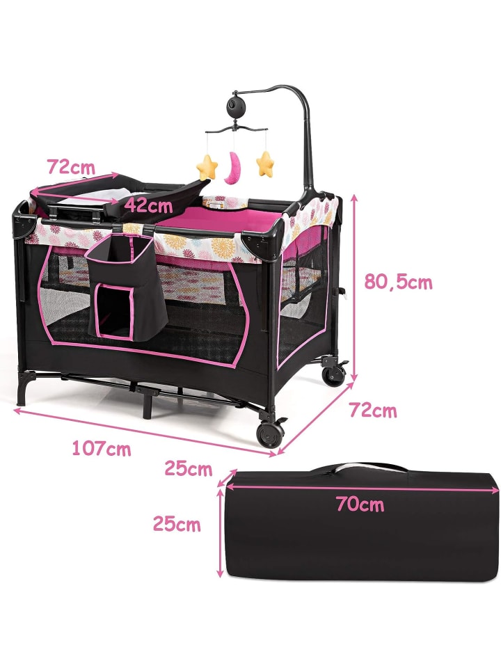 COSTWAY 4 in 1 Reisebett 2 Ebenen in Rosa günstig kaufen 108 cm