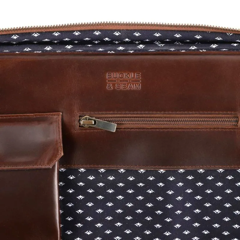 Buckle & Seam Leder XL Aktentasche Albert - Braun \/ Innenfutter Dots