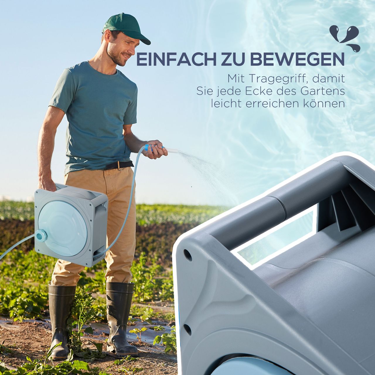 Outsunny Schlauchtrommel 10,2 m Schlauchaufroller Automatik schwenkbar Druckluft Garten Druckluftschlauch Kunststoff Grau