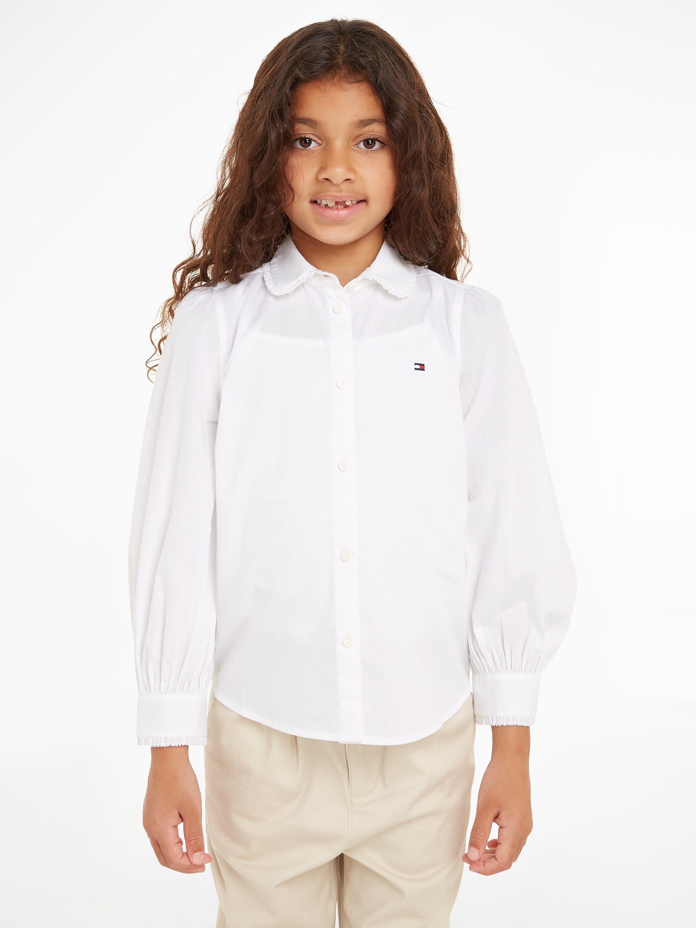 Tommy Hilfiger Klassische Bluse RUFFLE COLLAR SHIRT mit Puffärmeln und Ruffle Kragen