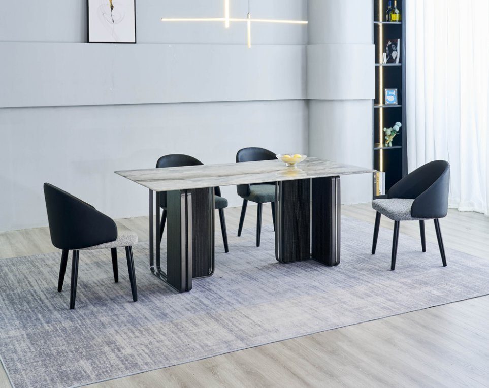JVmoebel Esszimmer-Set Edle Esszimmer Möbel Designer Esszimmer Tisch 6x Kunstleder, (7-St., 1x Esstisch + 6x Stühle), Made in Europa