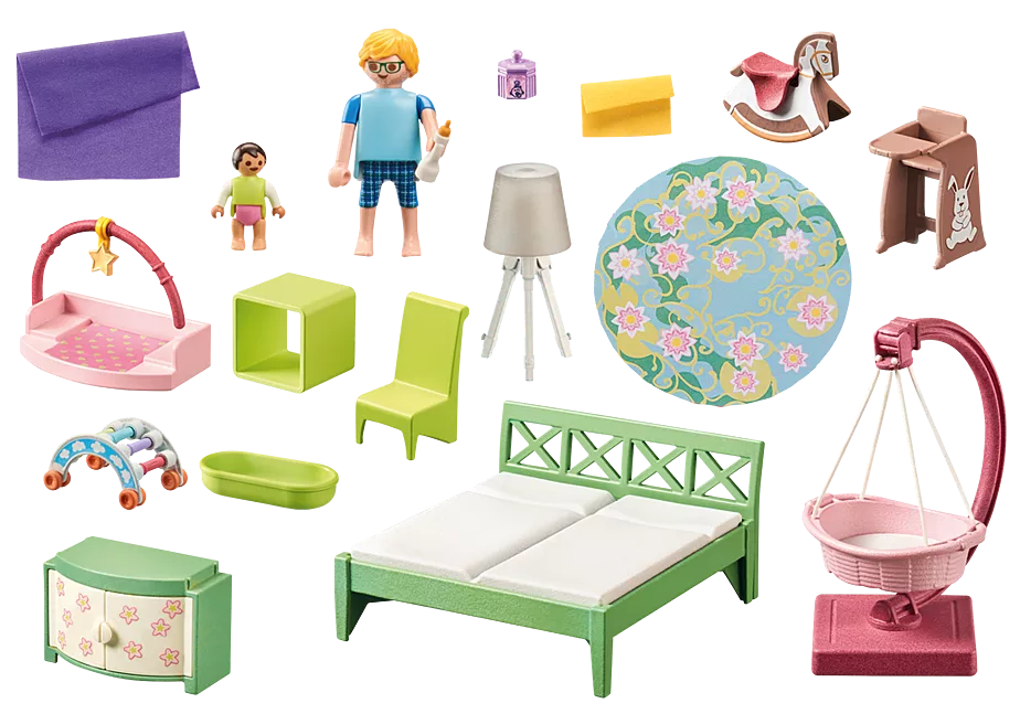 Schlafzimmer mit Babyspielecke