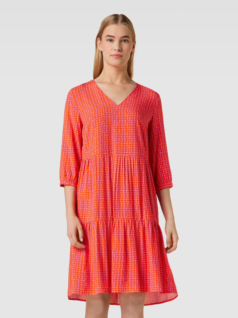Midikleid aus Viskose mit Allover-Muster in dunkel orange