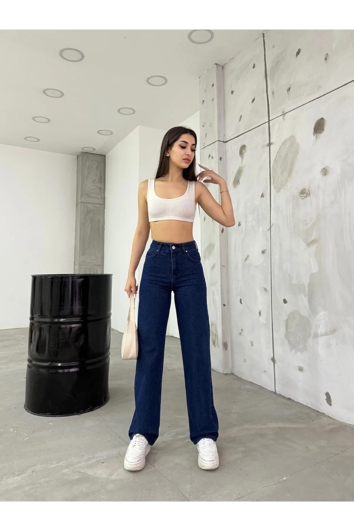 BİKELİFE  Marineblaue Palazzo-Jeans mit hoher Taille
