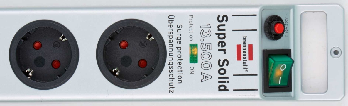 Brennenstuhl 1153340315 Super-Solid 13 500A přepěťová ochrana prodlužovací kabel, 5pólový, stříbrný, 2,5 m, H05VV-F 3G1,5