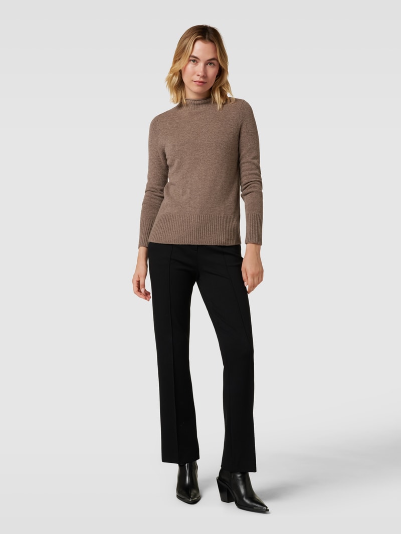 Strickpullover aus Wolle mit Stehkragen in haselnuss braun