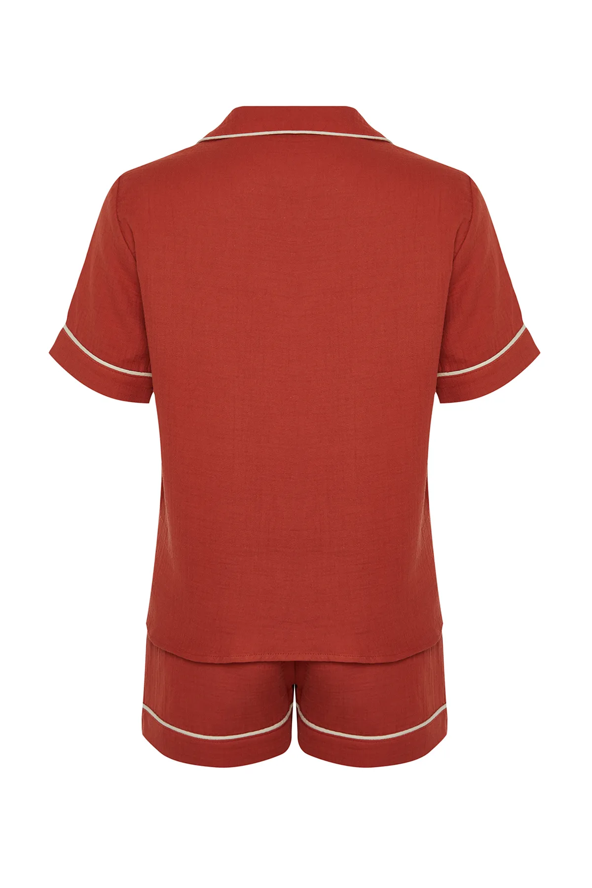 Trendyol Collection  Pyjama-Set aus gewebtem Musselin mit Zimtpaspeln THMSS24PT00137