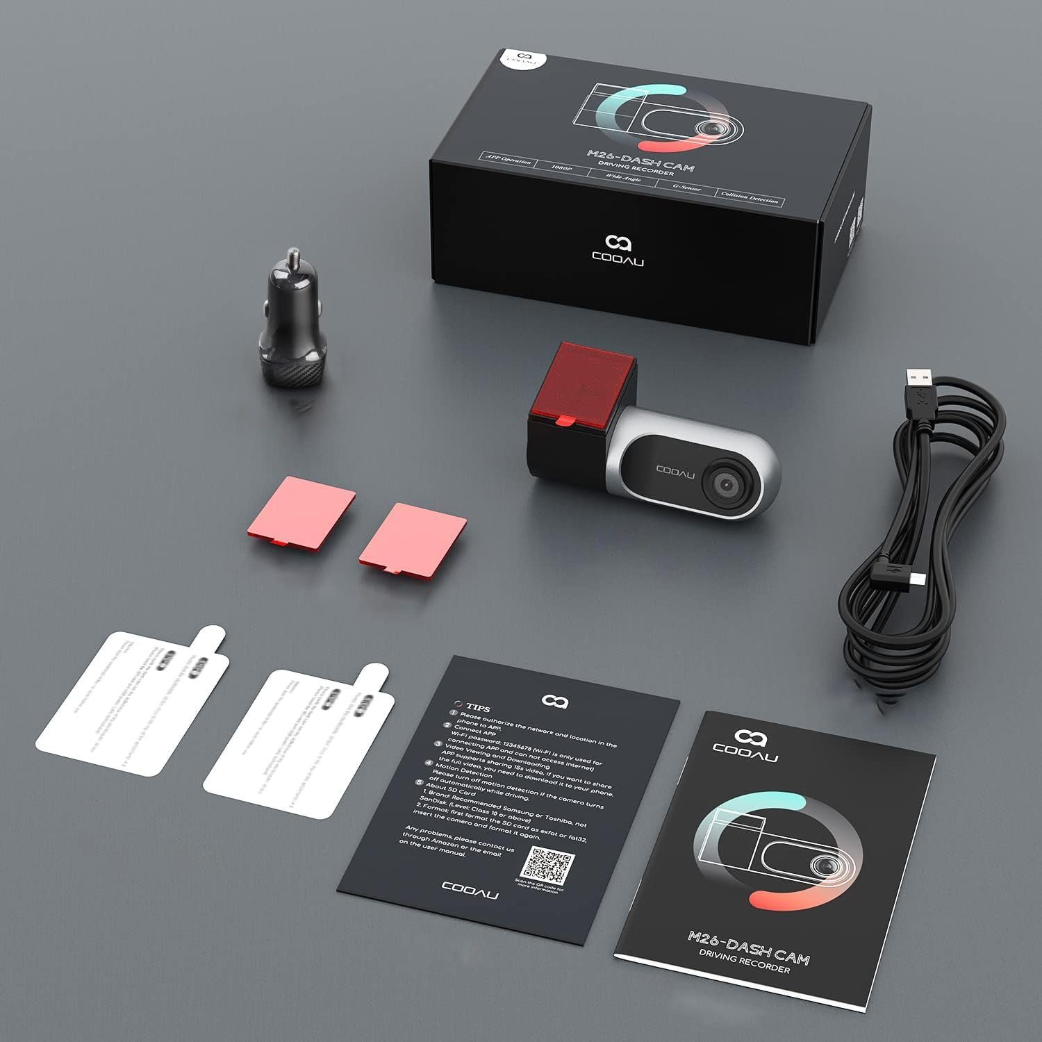 COOAU 1080P WiFi GPS Dual Dashcam Auto mit Infrarot-Nachtsicht & 2 SD Karte Dashcam (FHD, WLAN (Wi-Fi), Mini-Auto-Front-Center-Kamera-Recorder mit Superkondensator,G-Sensor, WDR, Loop-Aufnahme, Parkmonitor,150° Weitwinkel,App-Steuerung)