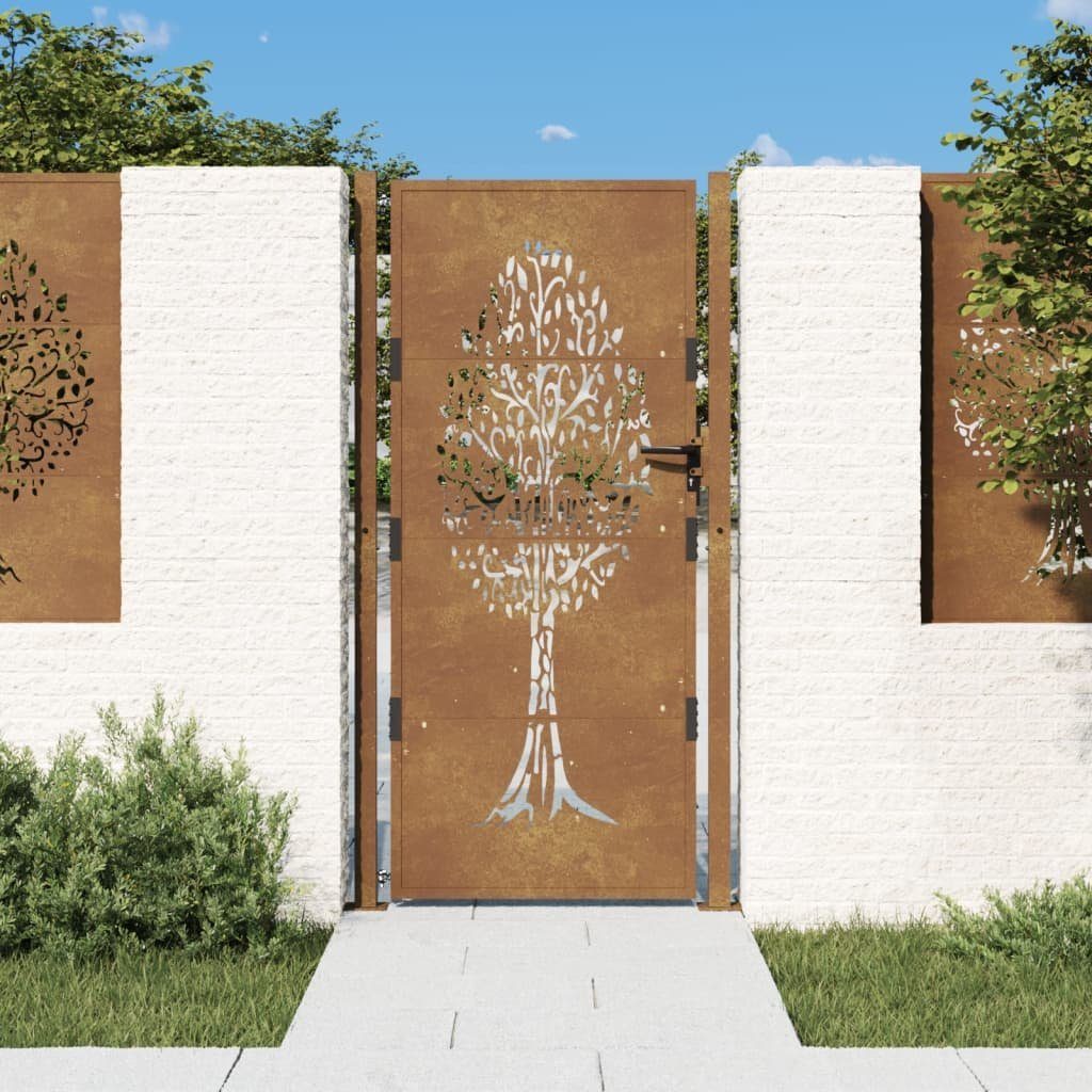 vidaXL Gartentor Gartentor 105x180 cm Cortenstahl Baum-Design