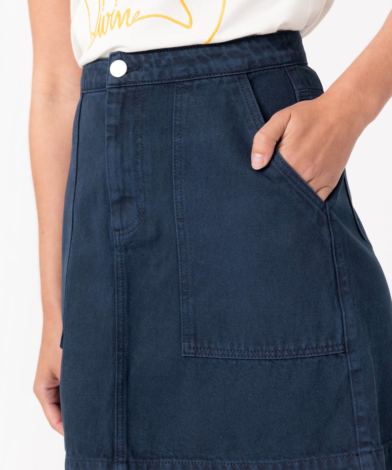 Jupe femme en toile de coton avec poches plaquées  marine | GEMO