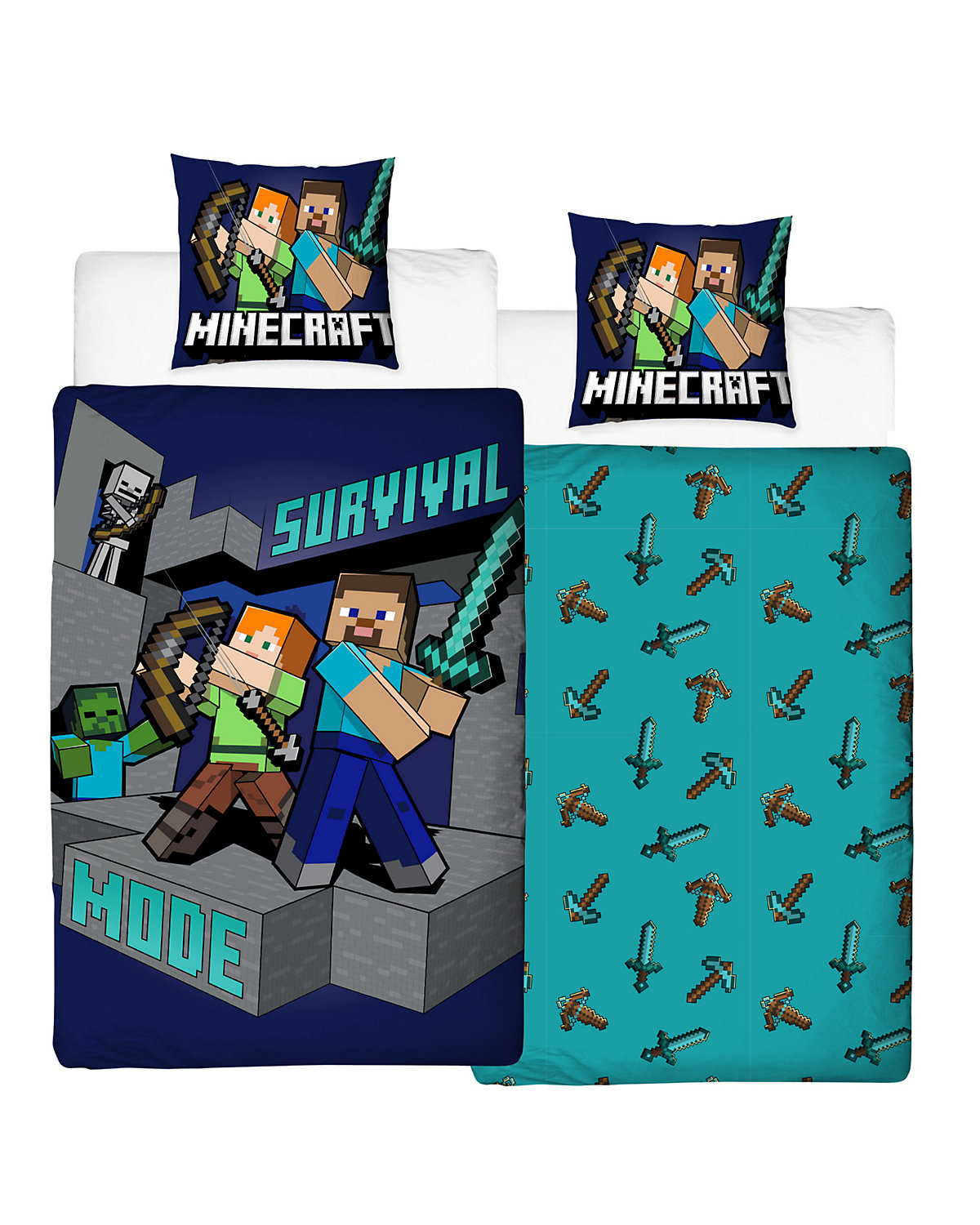 Bettwäsche Jungen Minecraft Survival Gaming, Renforcé, 135 x 200 cm + 80 x 80 cm
