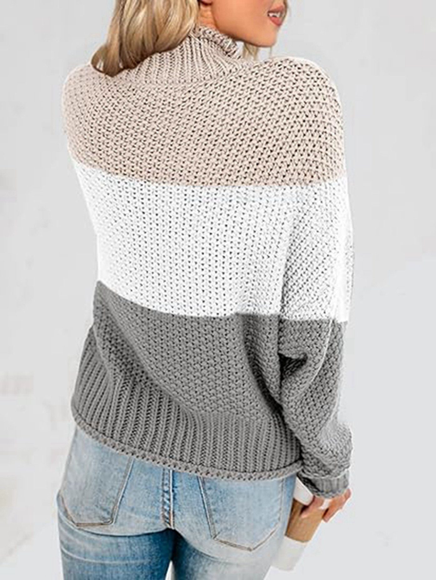B.X Rollkragenpullover Damen Strickpullover Oversize Lang Warm Rundhals