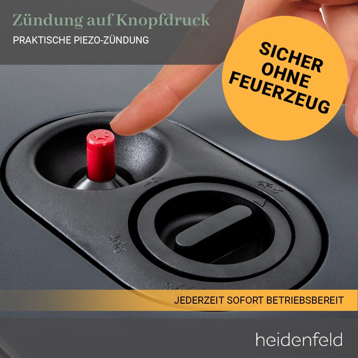 Heidenfeld Heizstrahler Gasheizer GH100 inkl. 3 Jahre Garantie Piezo Zündung, 4200 W, Wärmestrahler 3 regelbare Wärmeleistungen - Heizung - Gasheizgerät