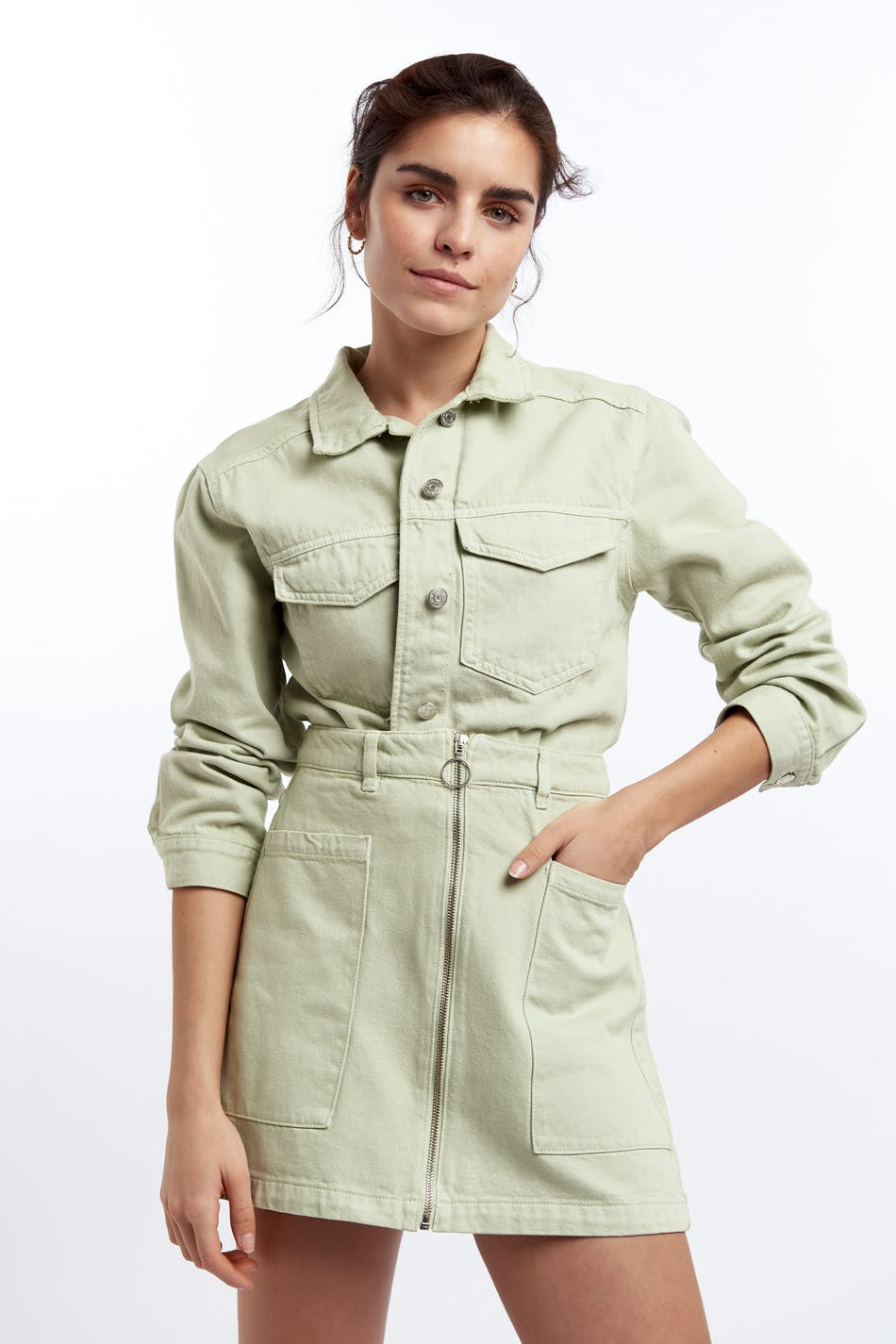 Utility zip denim skirt