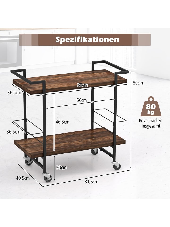 COSTWAY Servierwagen mit Rollen in Braun günstig kaufen onesize