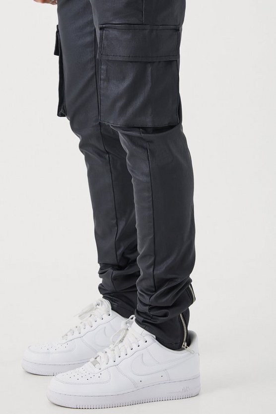 Beschichtete Skinny Twill Cargo-Hose