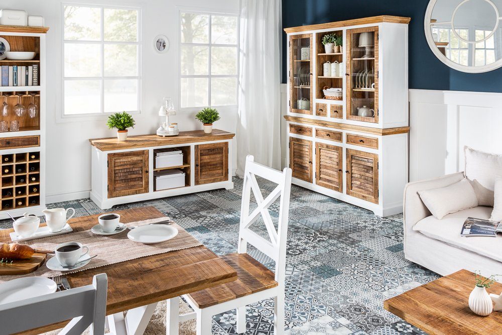 riess-ambiente Weinregal LONG ISLAND 196cm weiß / natur, 1-tlg., Massivholz · Flaschenregal · Landhaus · Küche · Mangoholz