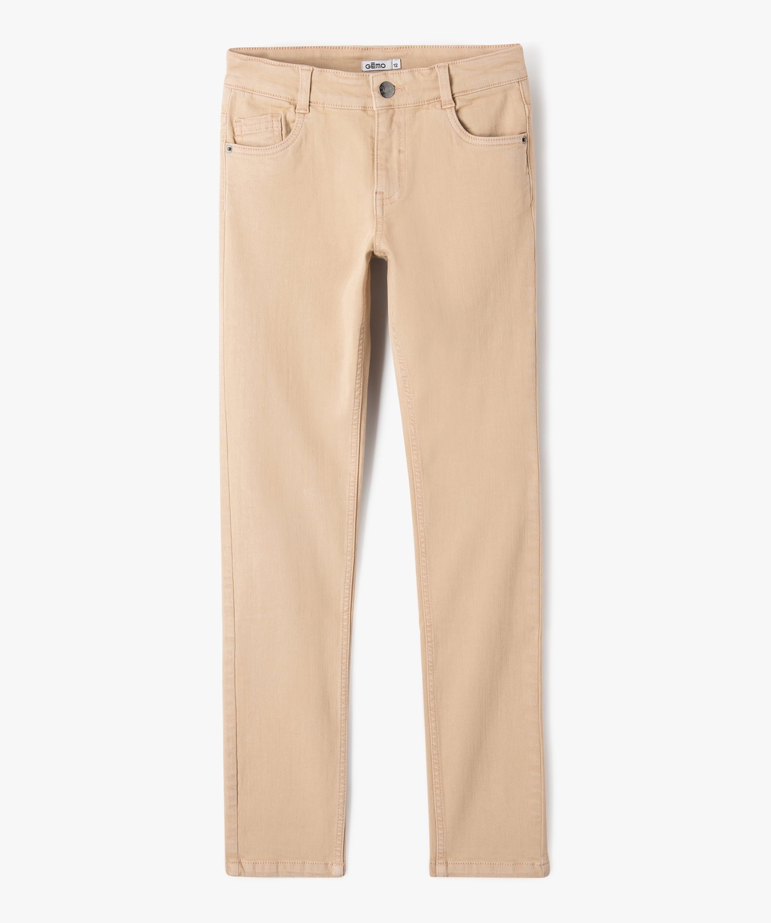 Pantalon en coton stretch coupe slim 5 poches Garçon beige | GEMO