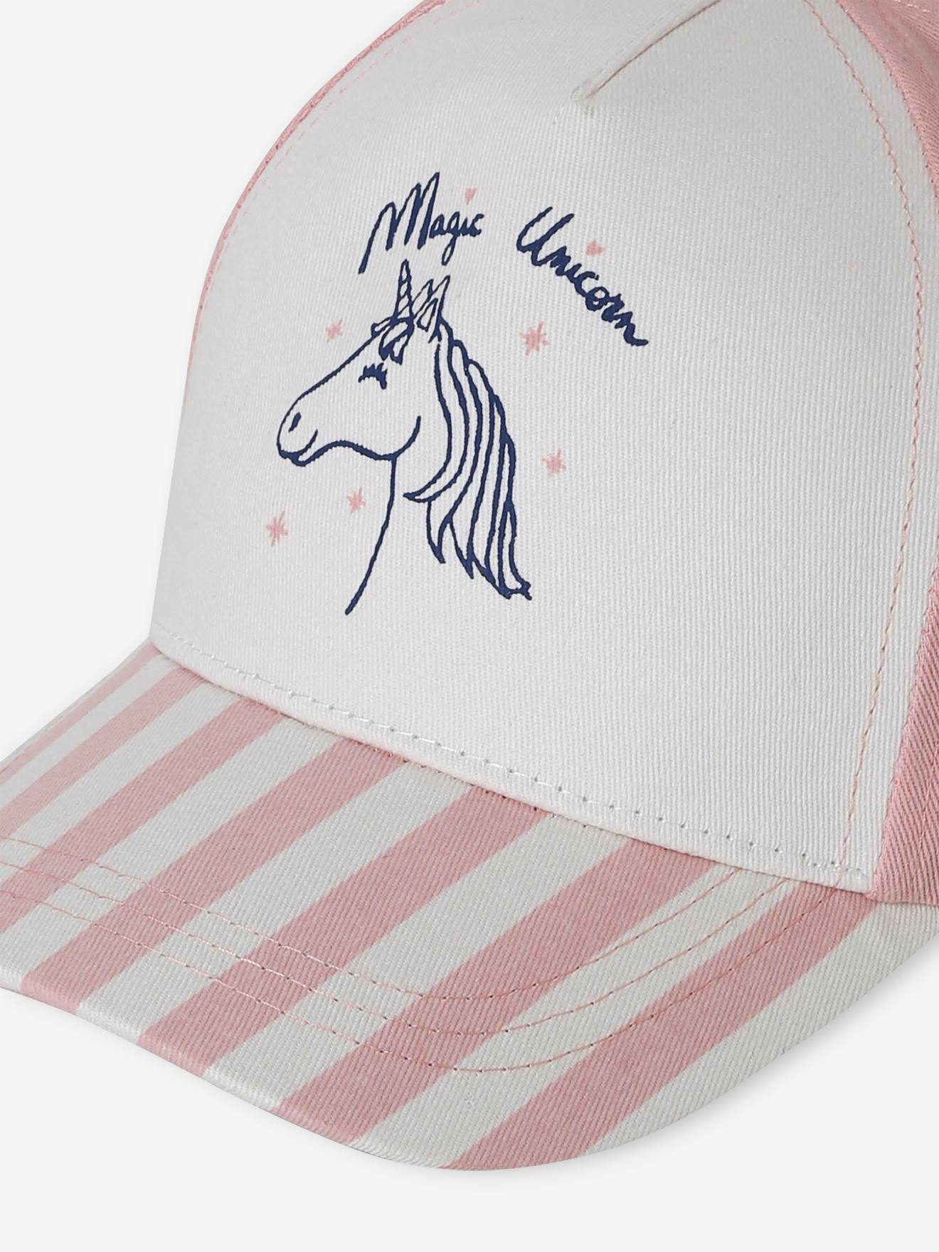 Casquette fille licorne visière rayée rayé rose