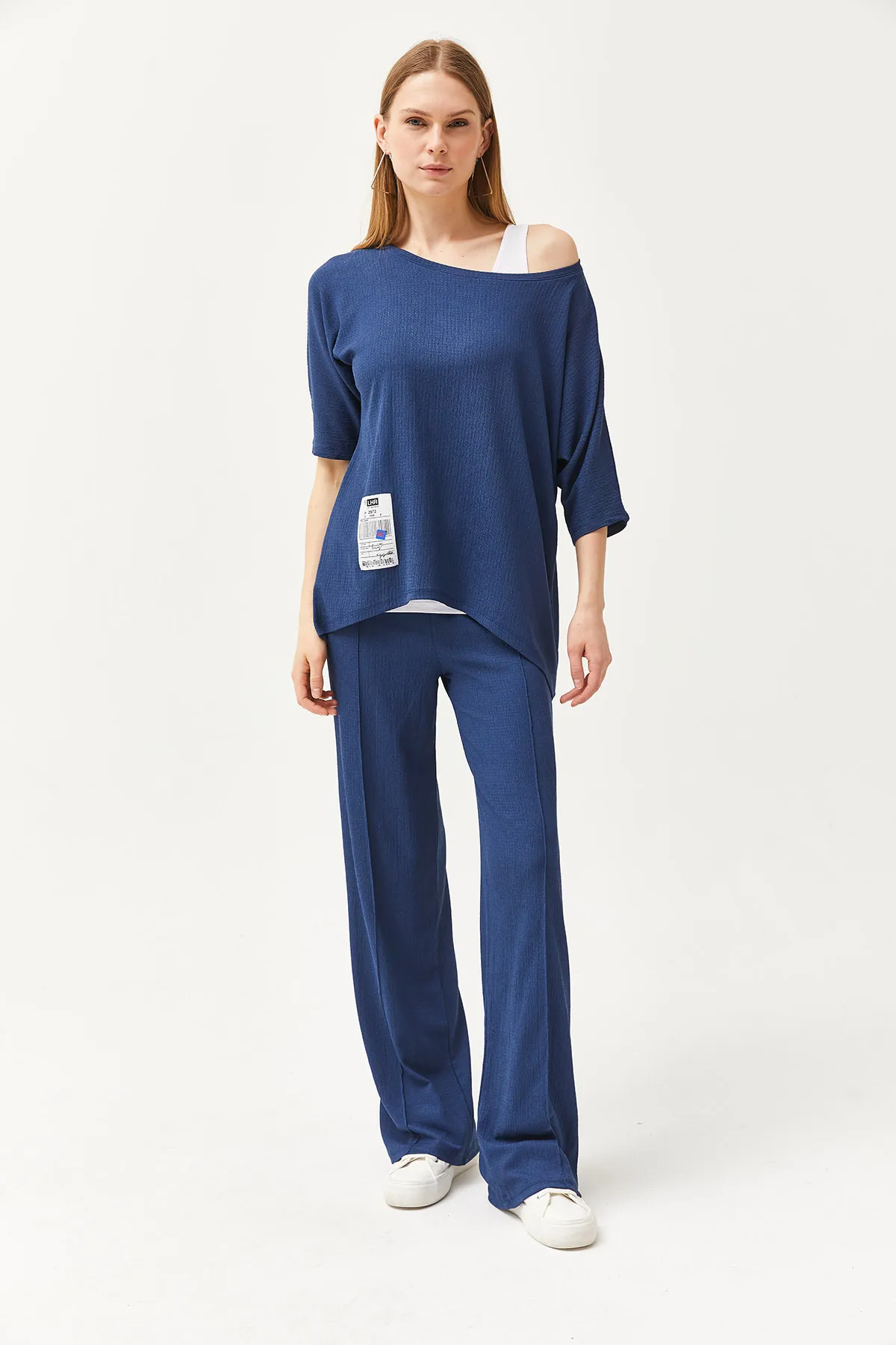 Olalook  Damen Indigo Athlete Bluse Hose 3-teiliges Set TKM-19000272
