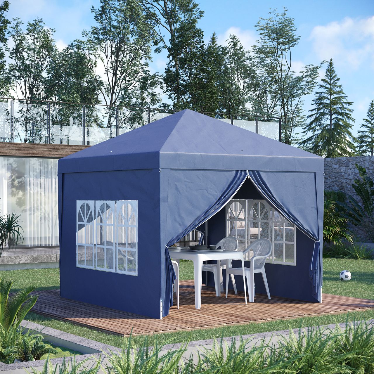 Outsunny Pavillon 2,95 x 2,95m Faltpavillon 4 Seitenwände mit Fenster Tragetasche Stahl