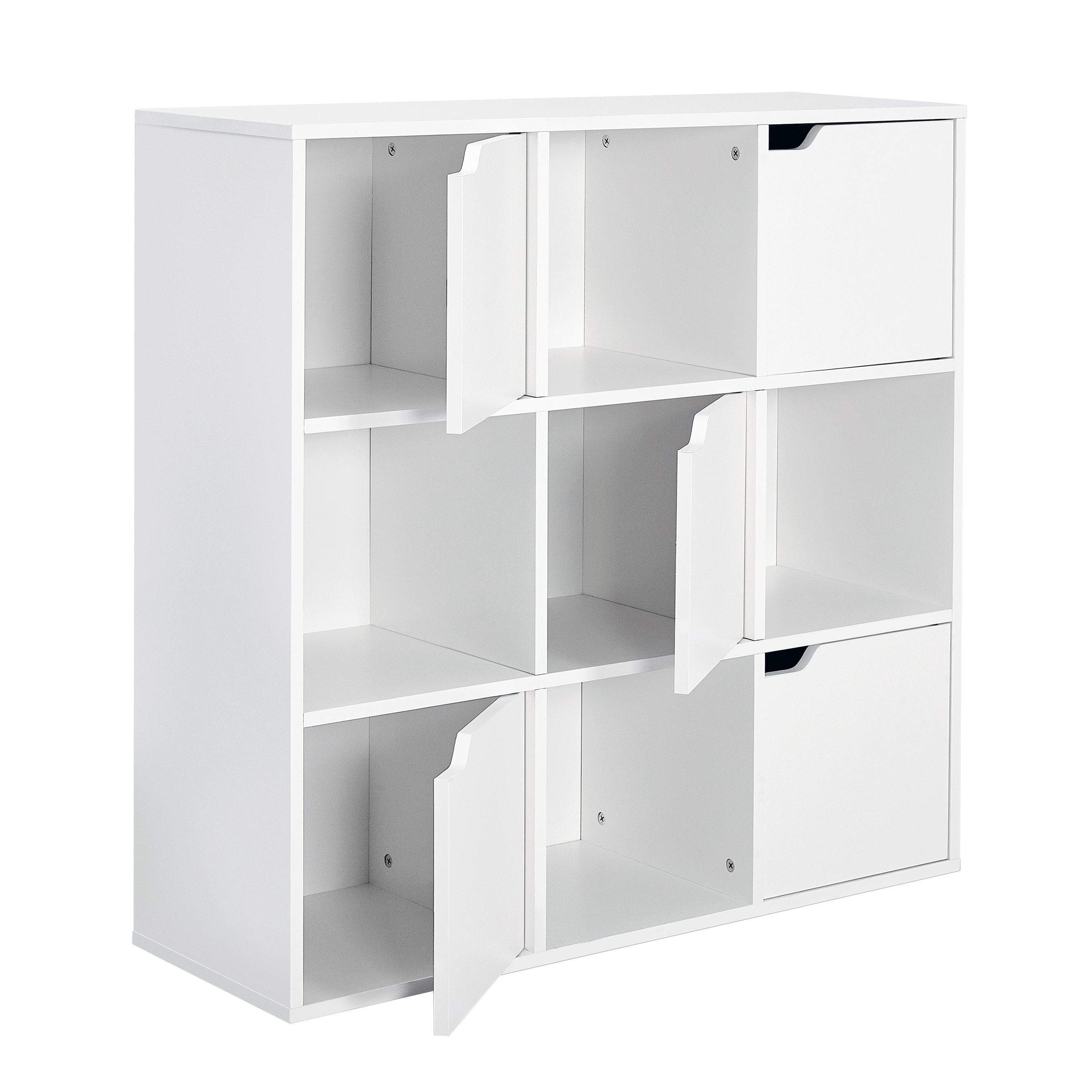 Mondeer Bücherregal Bücherschrank, Aufbewahrungsregal, 9 Fächer mit 5 Türen, Moderner Stil