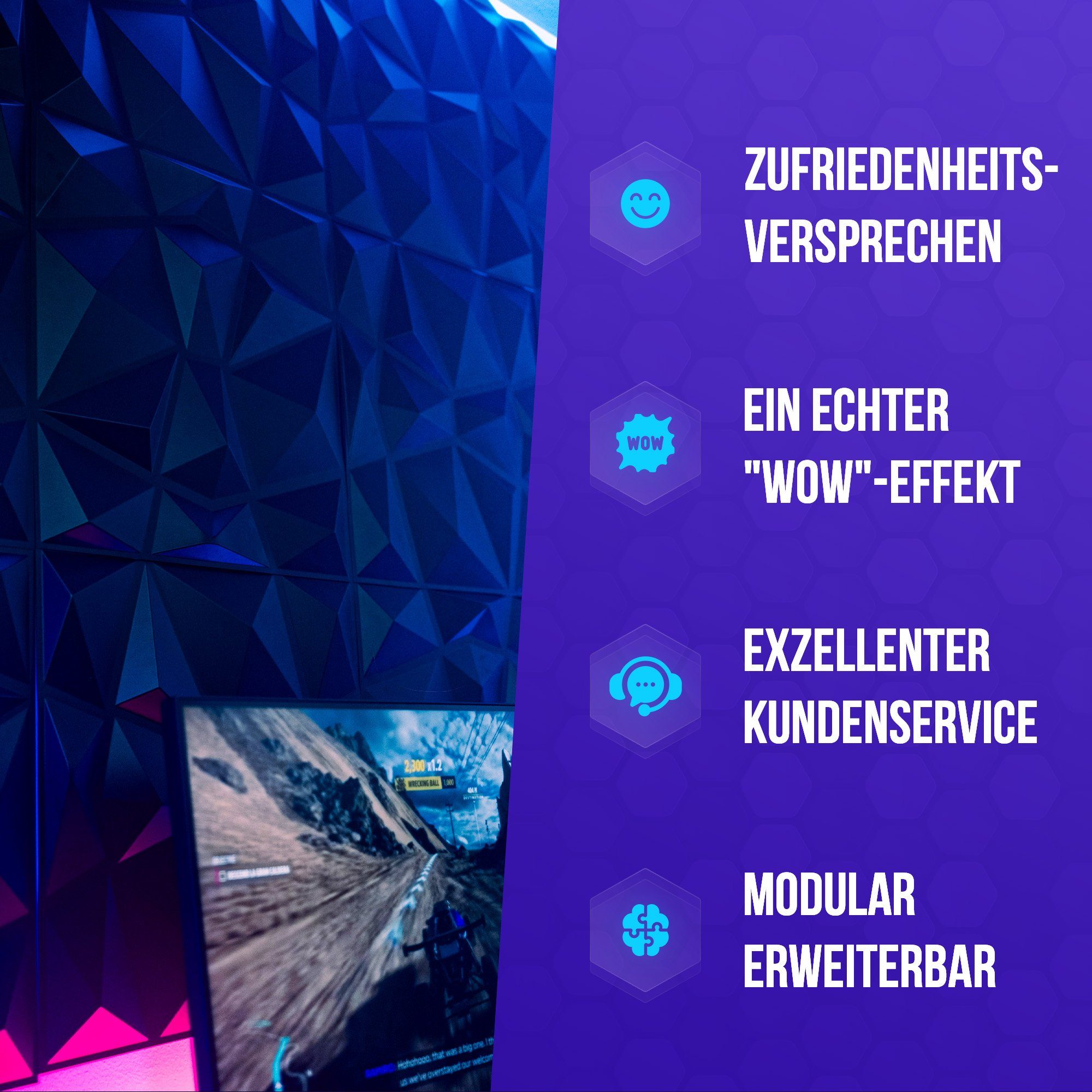 WANEELL 3D Wandpaneel Diamond, BxL: 50,00x50,00 cm, 3,00 qm, (12er Set, Hochwertige PVC Paneele ideal für die Gaming Wand) PVC