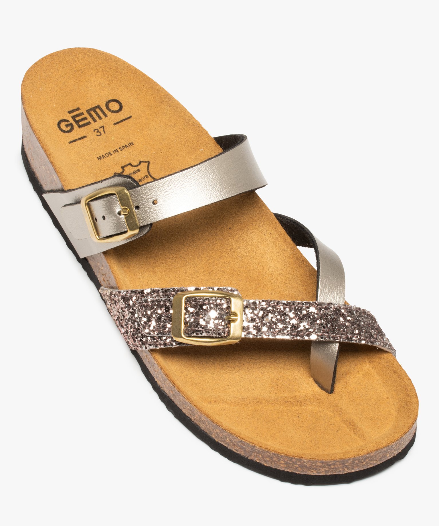 Mules femme avec brides scintillantes et pailletées bronze | GEMO