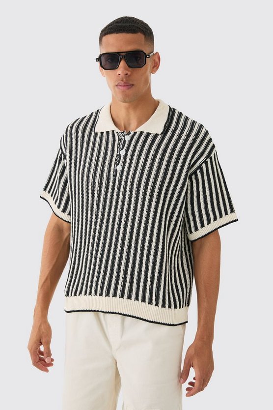Kastiges Oversize Poloshirt mit Streifen